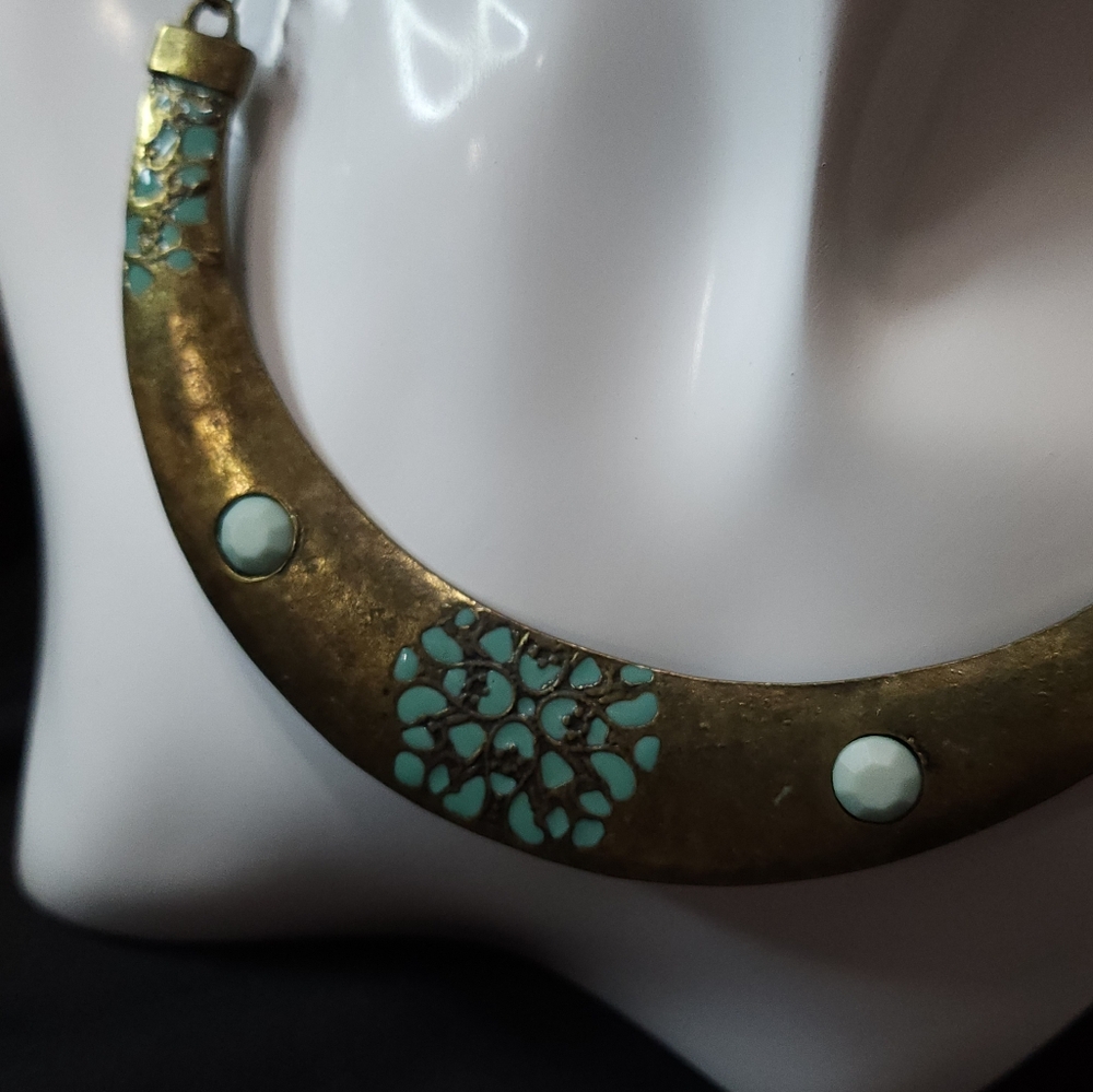 Boho Brass and Leather Collar Necklace. Stamped. Preloved. - Picture 2 of 7